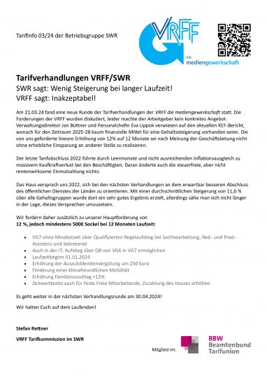 Tarifverhandlungen VRFF/SWR